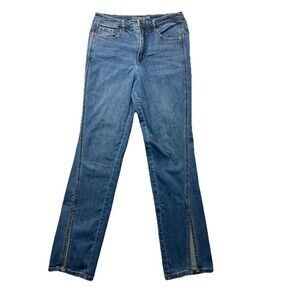 Peace Love World Jeans Med Wash High Front Flare Slit Jeans Size 8 Boho Hippie